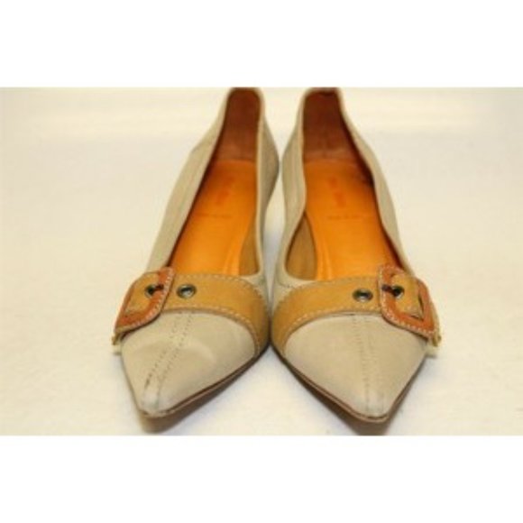 Miu Miu Khaki Canvas Orange Kitten Heels - Picture 5 of 12